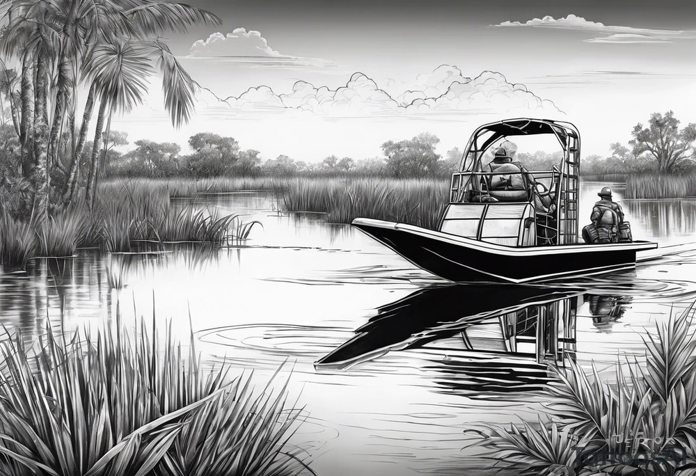 Arm sleeve airboat driving through the Everglades tattoo idea