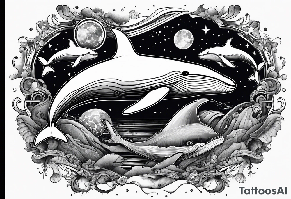 whales in outer space tattoo idea
