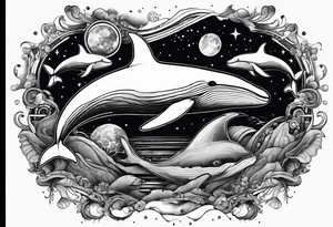 whales in outer space tattoo idea
