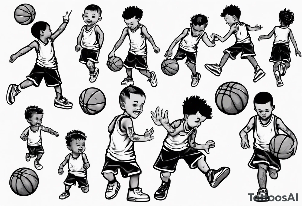 little kid playing basketball tattoo idea