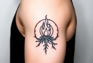 a round flame imprisoned in a roots circle tattoo idea