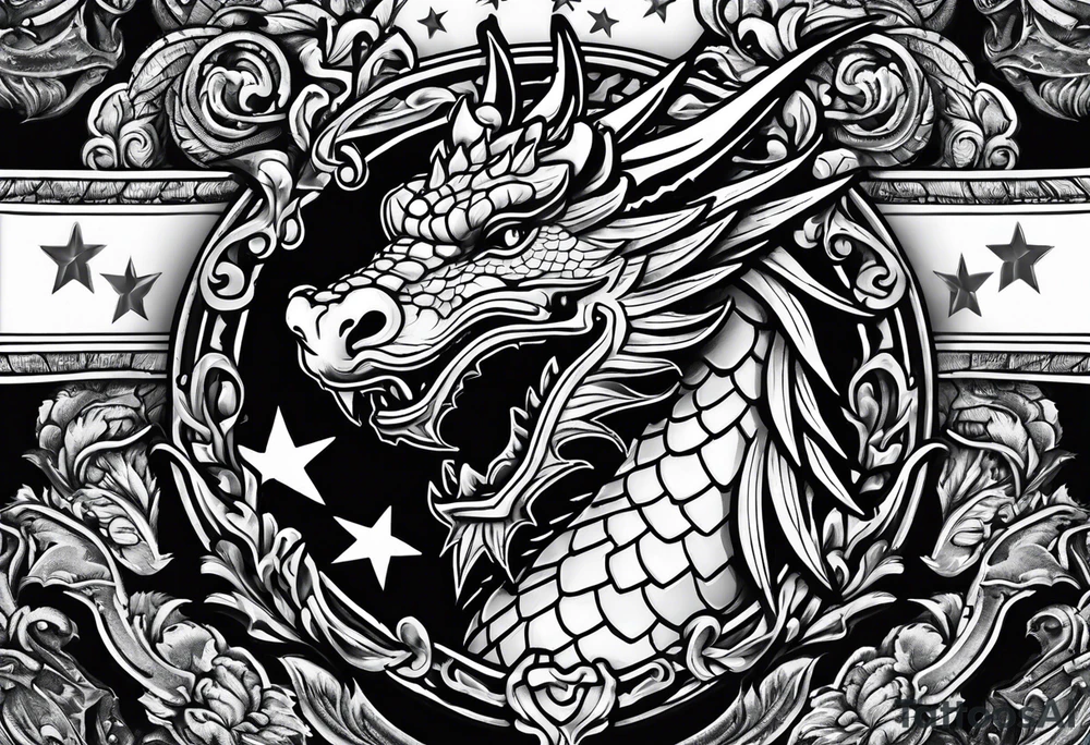 Welsh dragon holding a shield of a TEXAS star tattoo idea