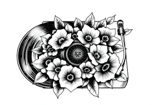 vinyl record player with flowers tattoo idea