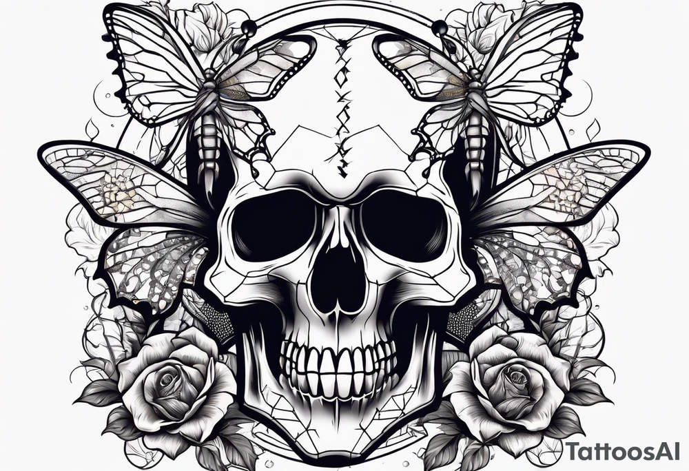 Skull tattoo with large scorpions and butterflies tattoo idea