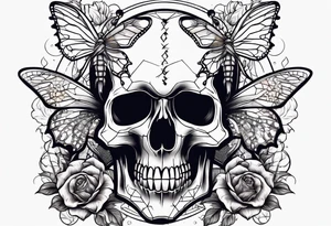 Skull tattoo with large scorpions and butterflies tattoo idea