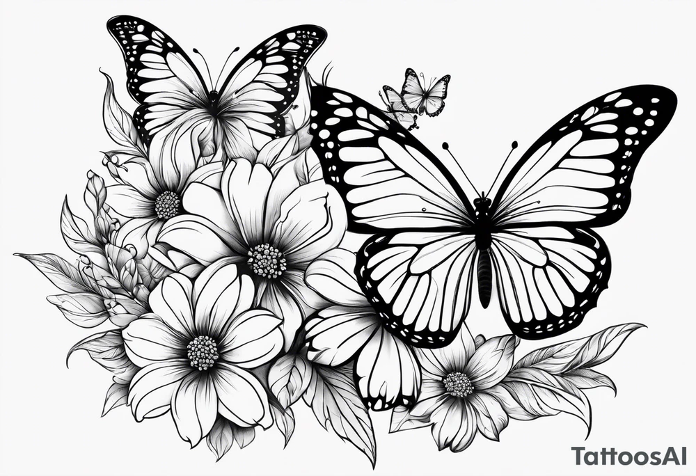 floral design with butterflies tattoo idea