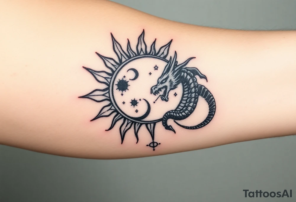 devilish sun and dragon moon in constellation with the universe tattoo idea