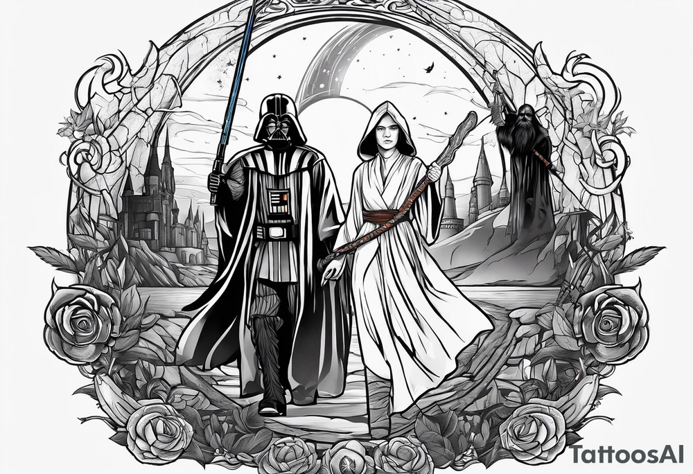 Star wars with Harry potter and lord of the rings tattoo idea