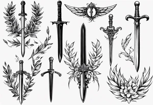 A sword runs through 13 and a laurel leaf tattoo idea