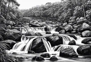 river rapids over rubix cubes for rocks in australian bush tattoo idea