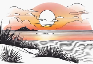 negative space linework canaba on a beach at sunset tattoo idea