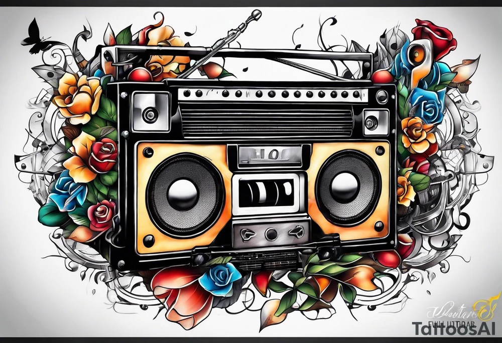 sleeve

music notes, a cassette tape, and
instruments tattoo idea