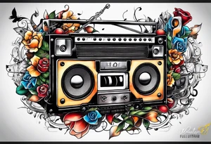 sleeve

music notes, a cassette tape, and
instruments tattoo idea