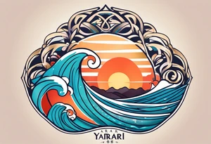 a a simple easily drawn logo for a bikini brand called Yaraí. Simple logo and unique design symbolizing the meaning "lively waters" . Spiral included in the logo tattoo idea