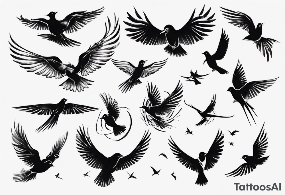 light rays with birds flying free tattoo idea