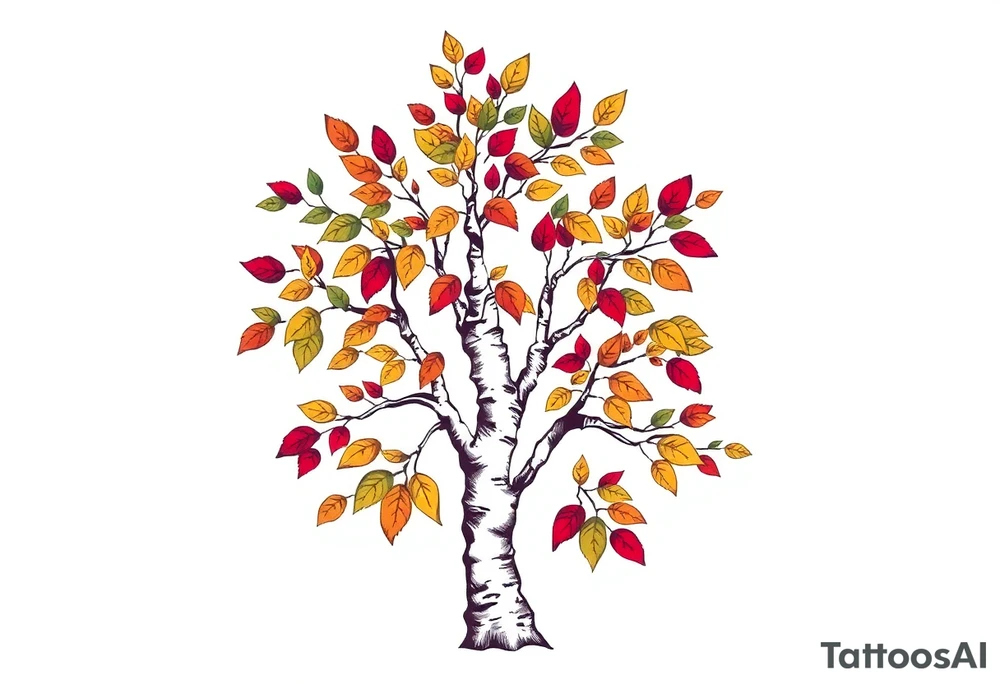 birch tree with coloured leaves tattoo idea