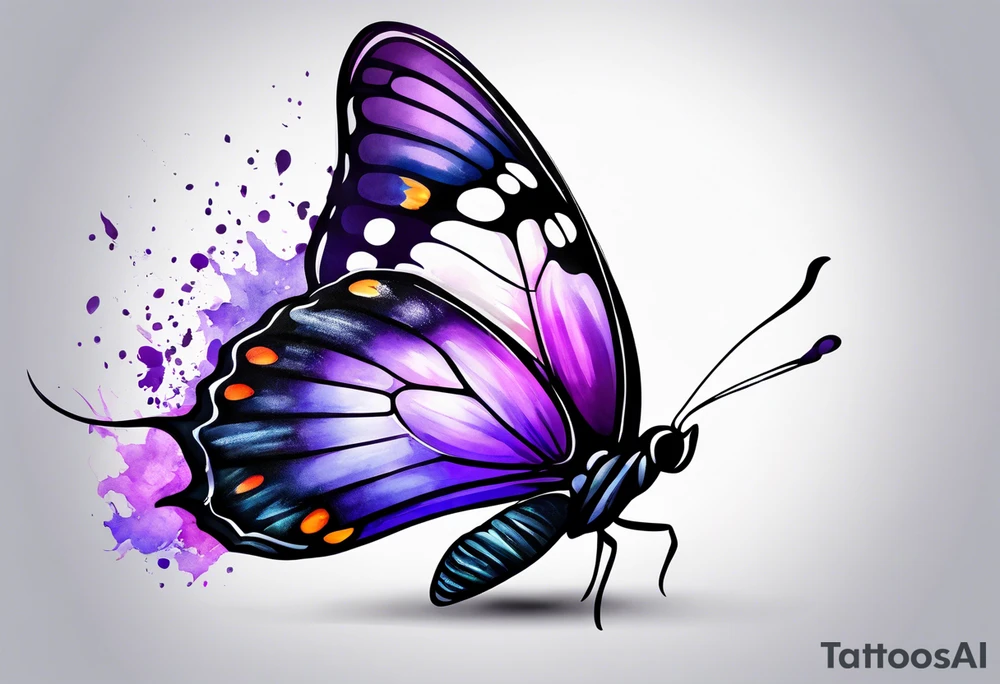 Purple butterfly flying on wind tattoo idea