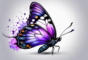 Purple butterfly flying on wind tattoo idea