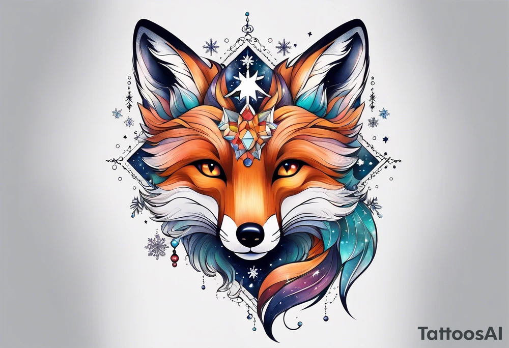 Constellation, animal fox , snowflake tattoo idea