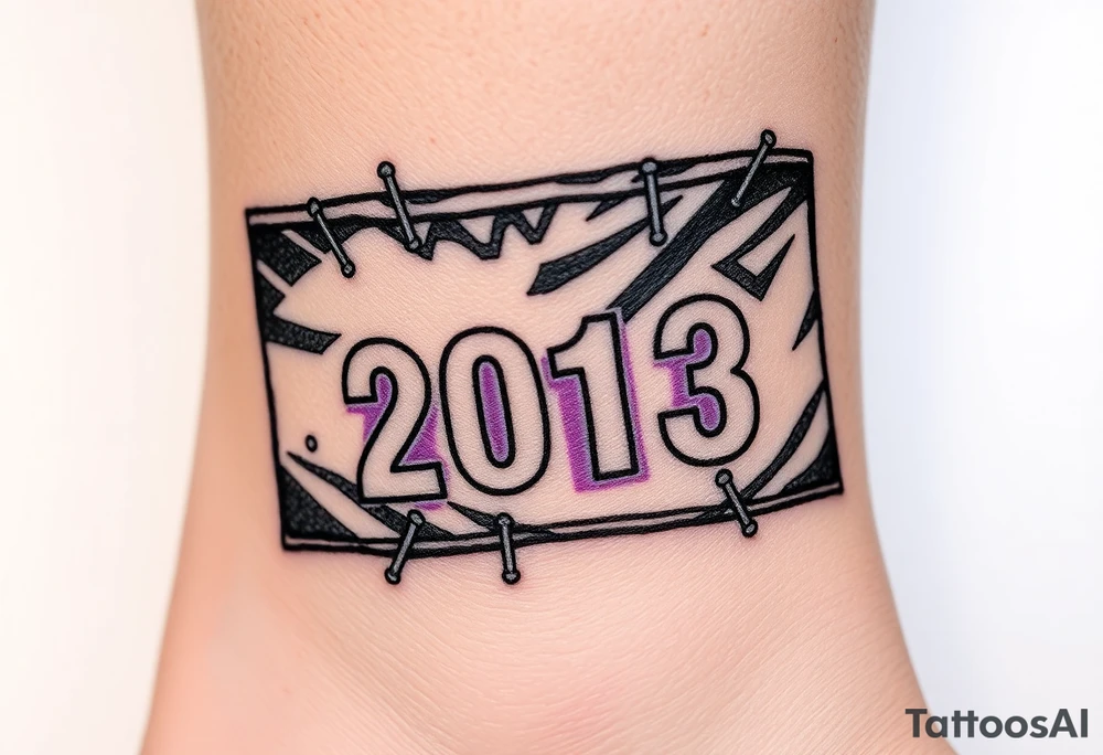 Racing half marathon bib 2013 purple and gold running safety pins piercing the skin running tattoo idea