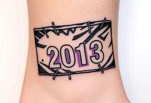 Racing half marathon bib 2013 purple and gold running safety pins piercing the skin running tattoo idea