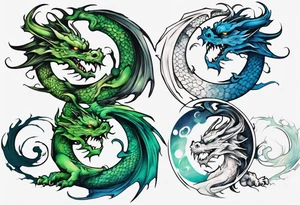 dragon half blue half green ying yang tattoo idea