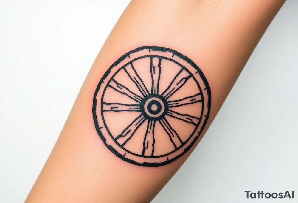 Wagon wheel with busted spokes tattoo idea