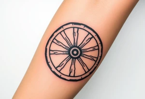 Wagon wheel with busted spokes tattoo idea