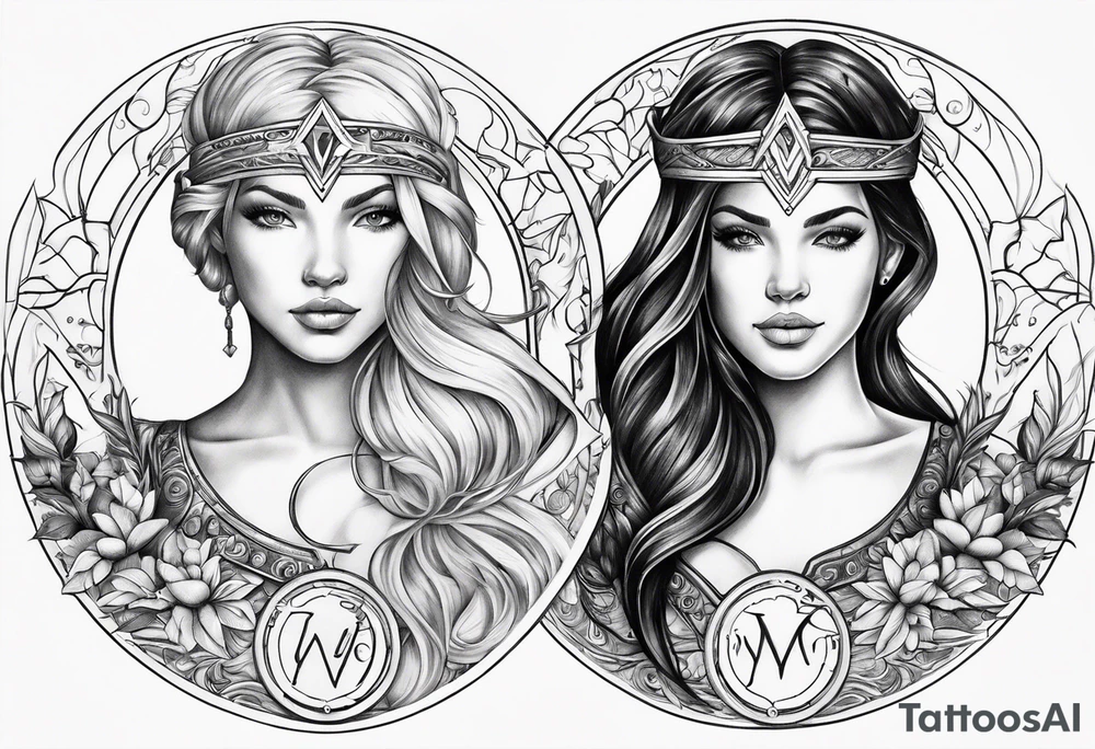 Virgo and Sagittarius zodiac signs blended together tattoo idea
