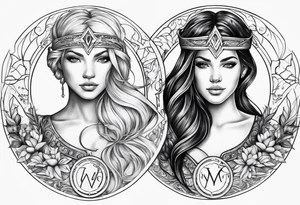 Virgo and Sagittarius zodiac signs blended together tattoo idea