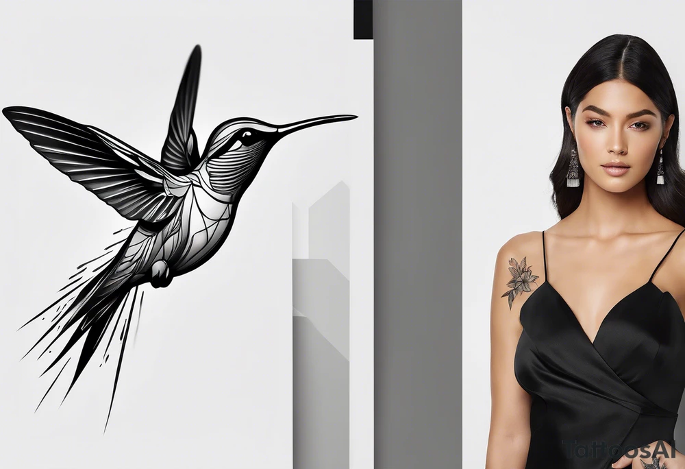 Design a minimalist tattoo of a hummingbird in flight, with elegant lines capturing its grace and vibrant energy tattoo idea