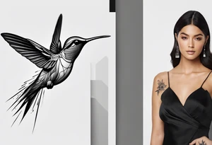 Design a minimalist tattoo of a hummingbird in flight, with elegant lines capturing its grace and vibrant energy tattoo idea