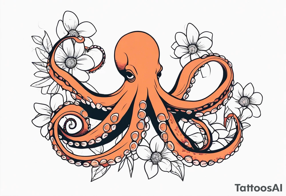 octopus holding flowers tattoo idea