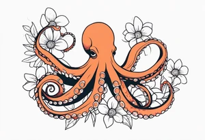 octopus holding flowers tattoo idea
