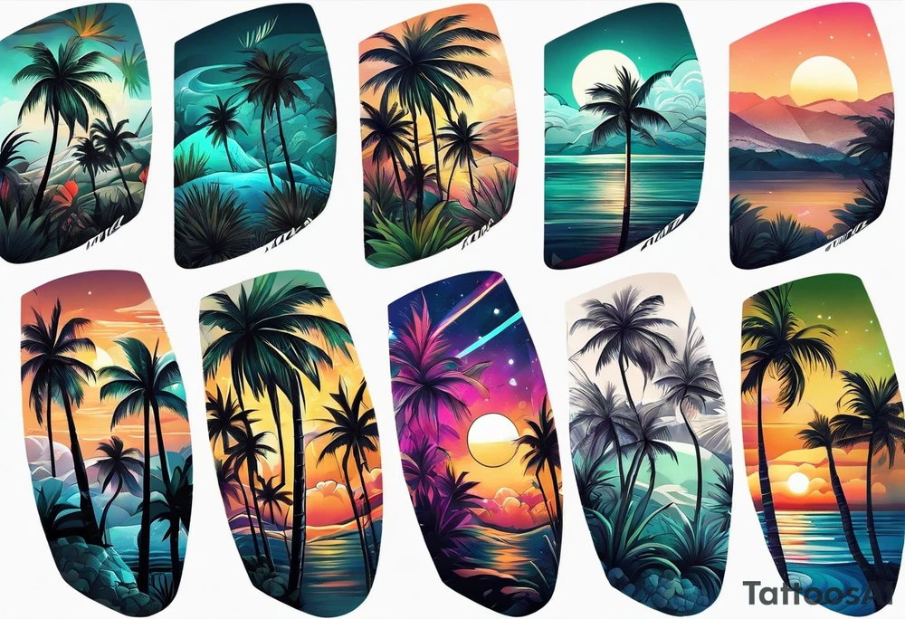 palm tree sleeve tattoo idea