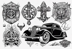 A Viking building a vintage car tattoo idea