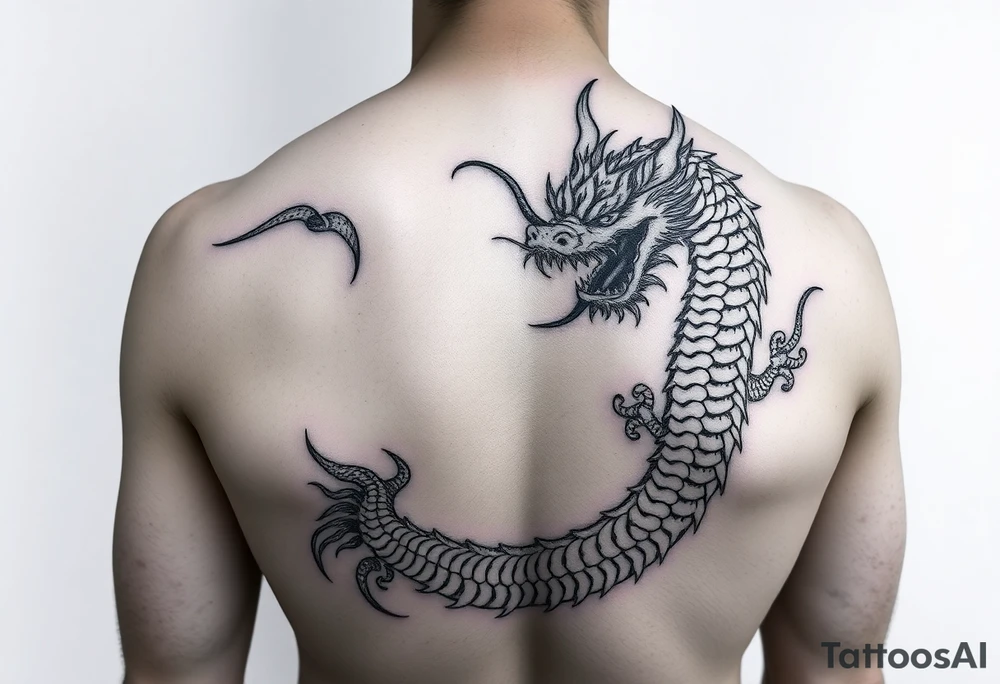Traditional Japanese dragon full back tattoo idea