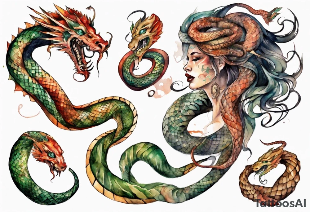 a Naga with a woman's face and the body of a serpent tattoo idea