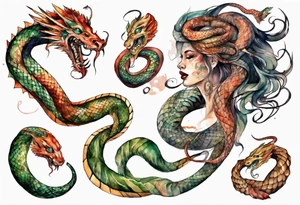 a Naga with a woman's face and the body of a serpent tattoo idea