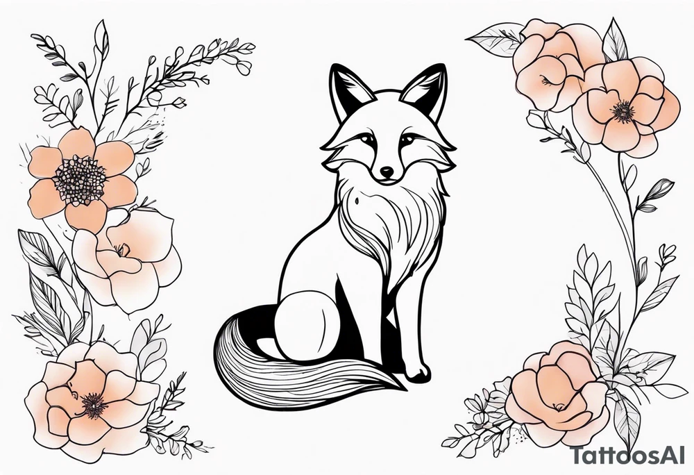 feminin minimalist flowers with little fox tattoo idea