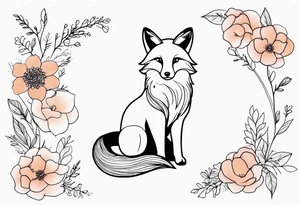 feminin minimalist flowers with little fox tattoo idea