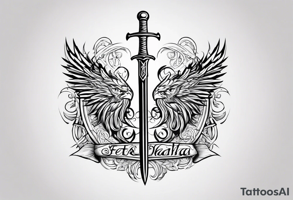 sword Valhalla feath prayer tattoo idea