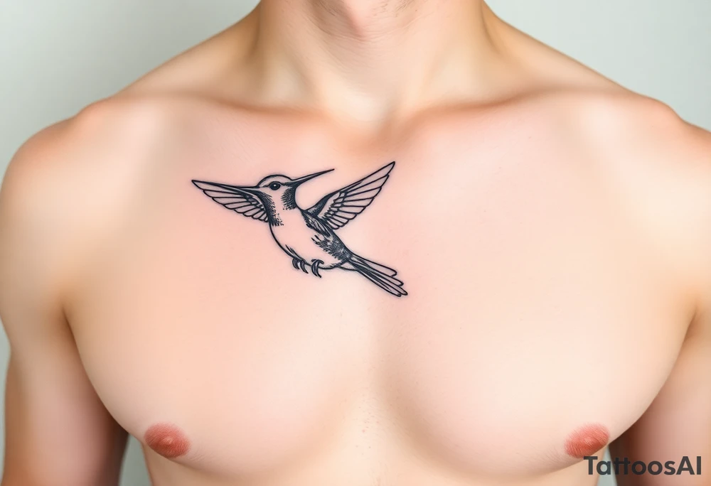 small, manly, and minimalist hummingbird on upper left side of the chest tattoo idea