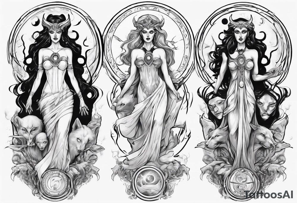 The High Priestesses. Hecate, Artemis and Selene morphing into one body. tattoo idea