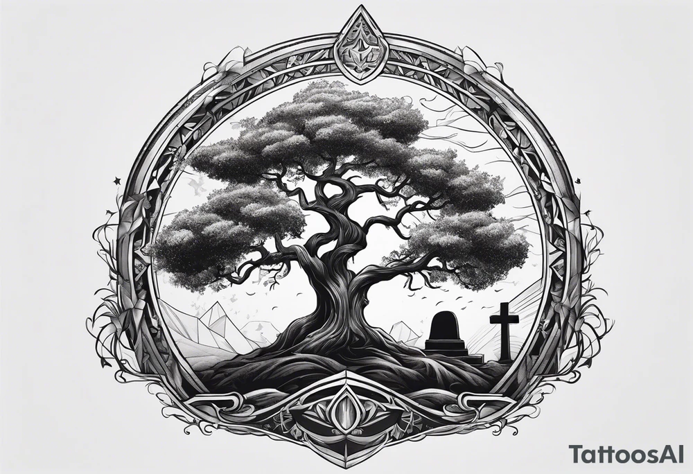 Tree with tombstone tattoo idea
