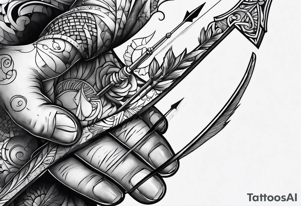 human hand punctured by an arrow tattoo idea
