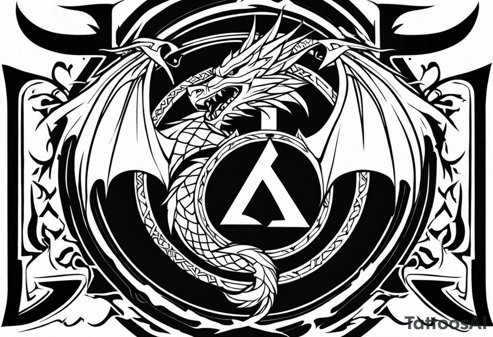 Valhalla sword shield dragon axe Valknut tattoo idea