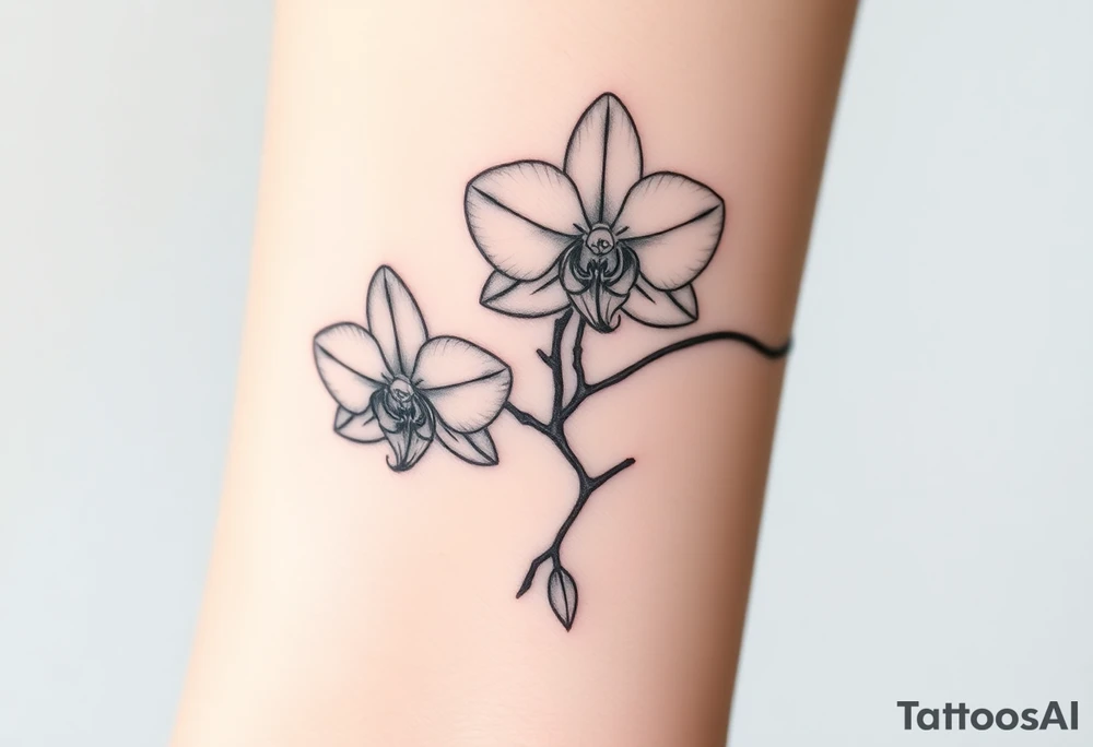 3 delicate fine line orchids realistic with a mix with vagina and branching tattoo idea