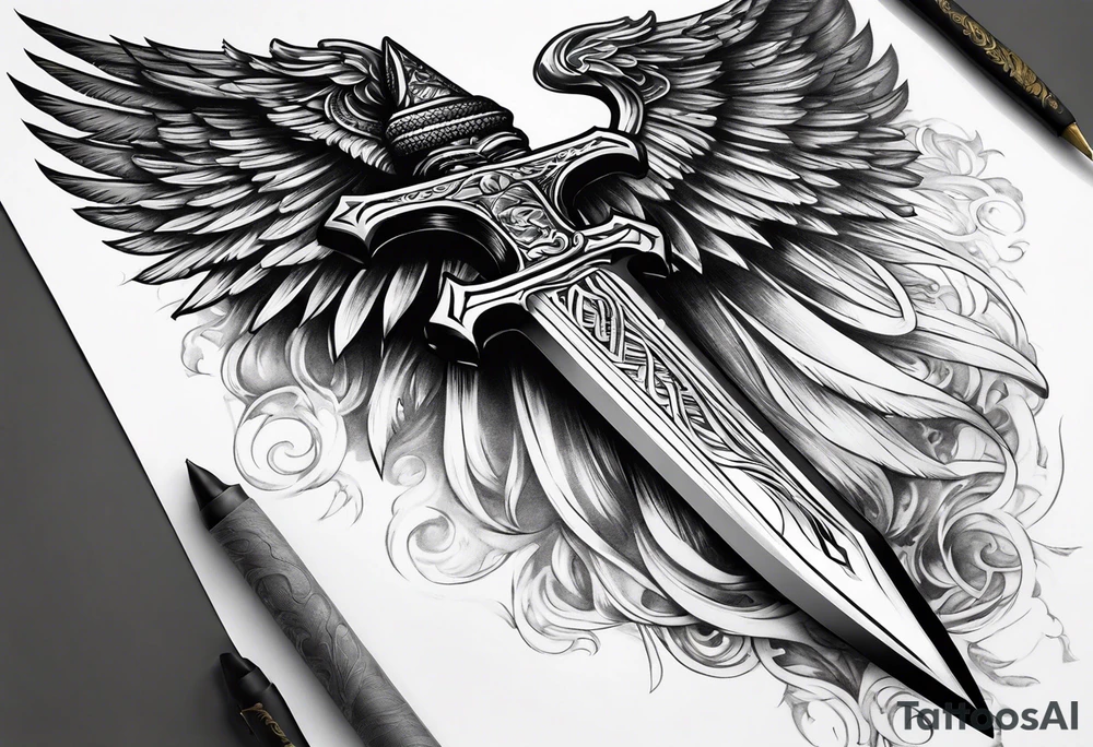 Sword with angel wing tattoo idea