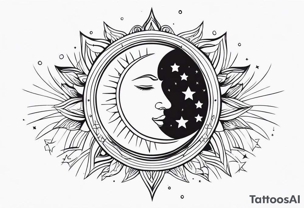 Stars, moon, sun tattoo idea
